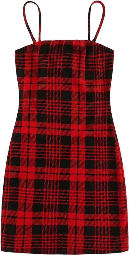 Floerns Women's Plaid Print Mini Cami Bodycon Dress