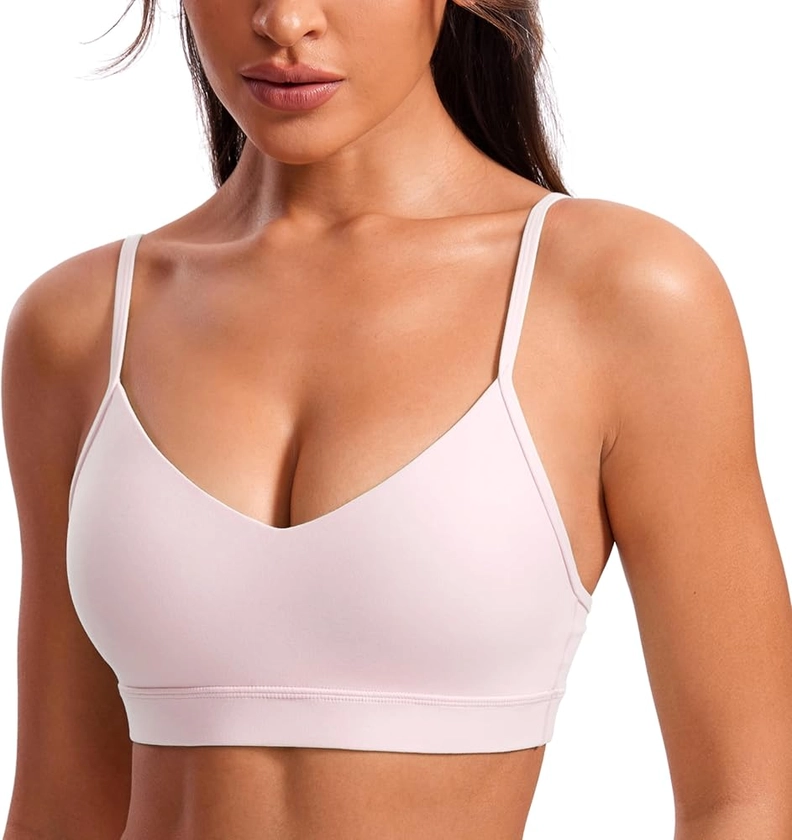 CRZ YOGA Butterluxe V-Neck Sports Bras for Women - Adjustable Thin Straps Padded Yoga Bra Basic Wireless Bra Camisole