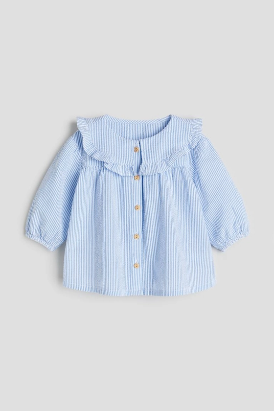 Blouse en coton avec col - Bleu clair/rayé - ENFANT | H&M FR