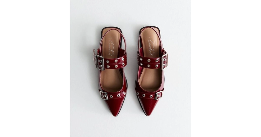 Burgundy Patent Mary Jane Buckle Ballerinas | New Look