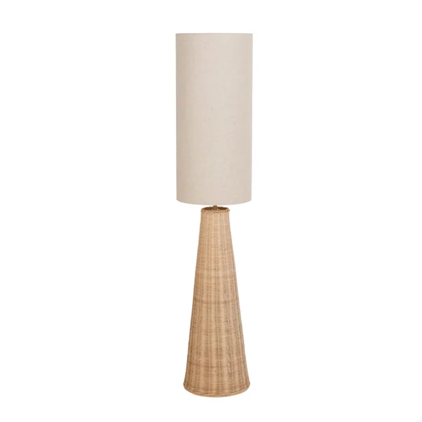 Lampadaire en rotin et abat-jour en lin beige H137