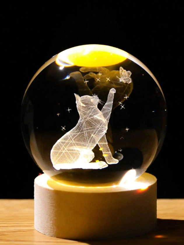 1 pieza Regalos de gato para mujeres, Figurinas de gato 3D en una bola de cristal de 60mm(2.36in), Luz de noche de cristal, Bola de cristal de vidrio para regalar a madre, esposa, novia, Decoración para el hogar y la oficina | Moda de Mujer | SHEIN México