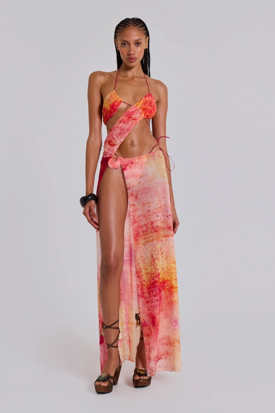 Cantha Asymmetric Cut Out Maxi Dress in Sunset
