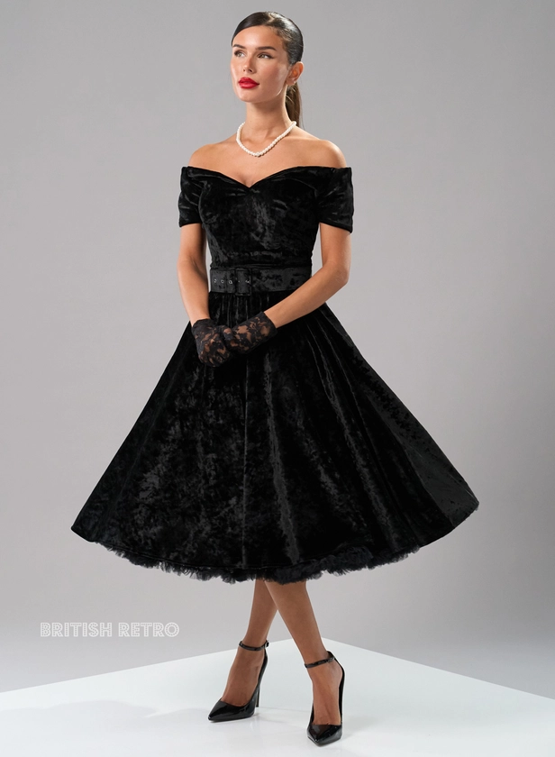 New! 'Dee Dee' Black Crushed Velvet Vintage Full Circle Dress