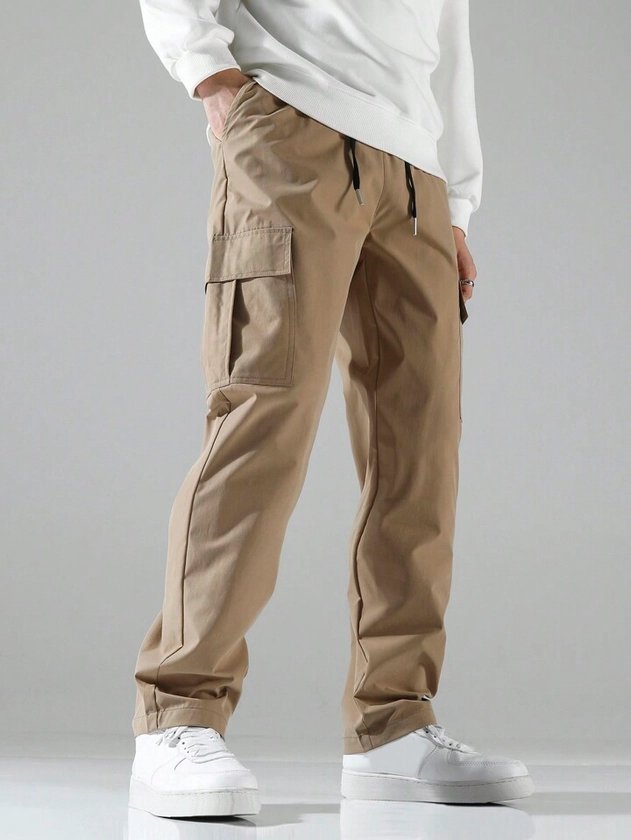Manfinity Homme Men Plus Flap Pocket Side Drawstring Waist Cargo Pants