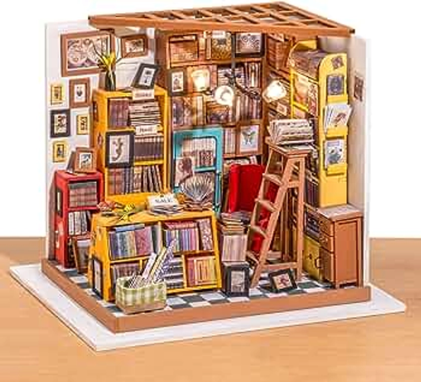 ROBOTIME Dollhouse Kit Miniature DIY Library House Kits Best Birthday Gifts for Teens