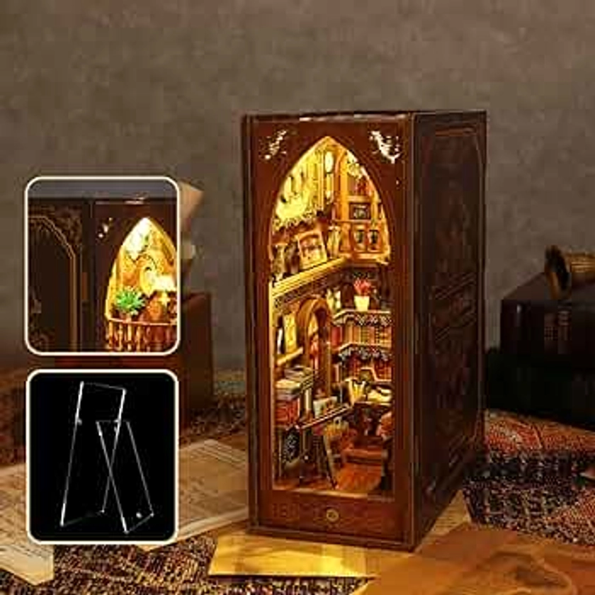Book Nook Kit with Led Light Book Nook Kits for Adults Creative Assembly Model DIY Book Nook with Dust Cover DIY Book Nook Kits for Adults Creative Assembly Gift (Library Pavilion)
