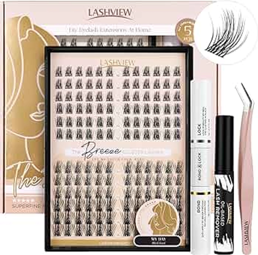 LASHVIEW DIY Eyelash Extensions Kit,144 Pcs Lash Clusters, Cluster Lashes Bond and Seal Waterproof DIY Lash Extensions 705