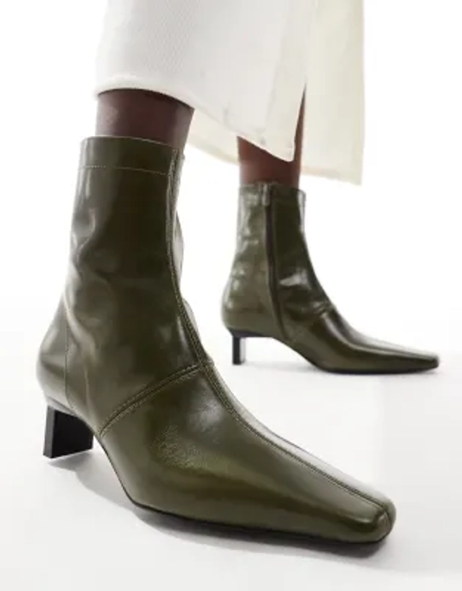 ASOS DESIGN - Rise - Bottines en cuir de qualité supérieure à talon métallique - Vert olive | ASOS