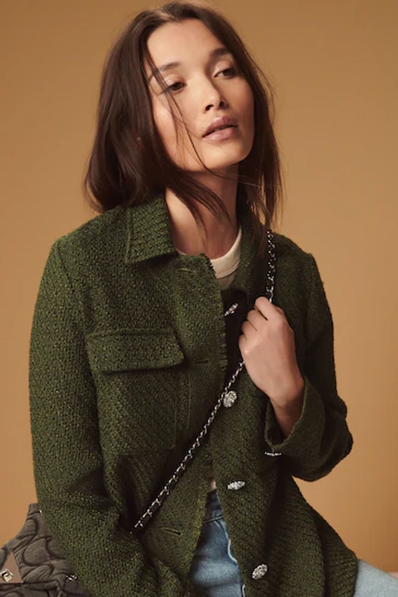 Khaki Green Boucle Shacket