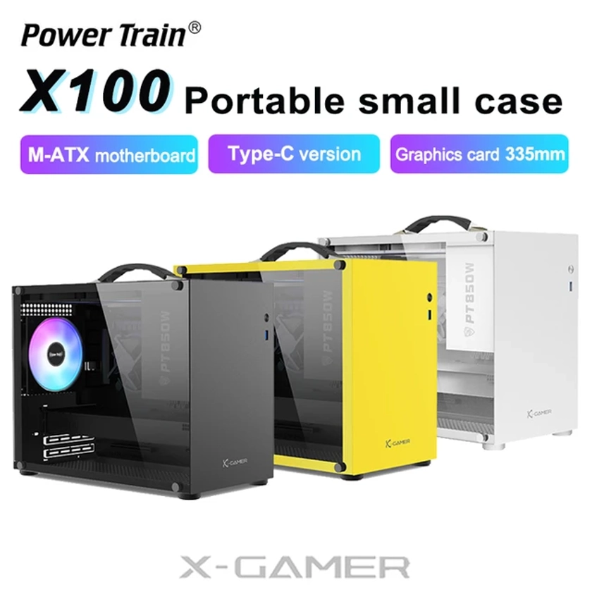 Power Train X100 Portable Handheld Case Mini-ITX/MATX Motherboard USB3.0 Type-C Desktop Mini Game Chassis ATX Power Supply - AliExpress 