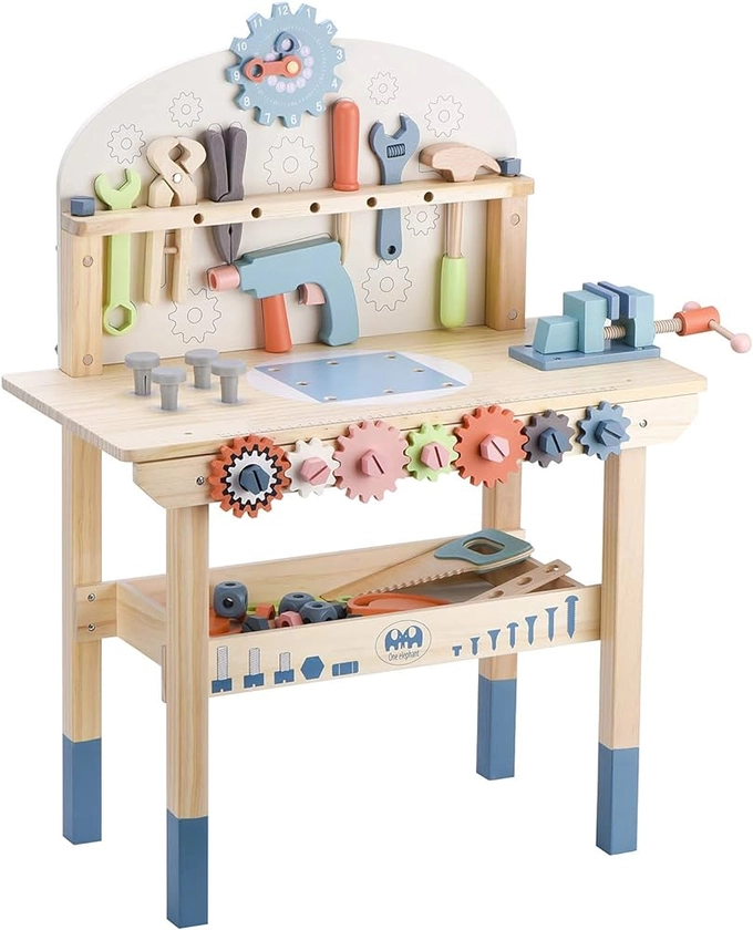 medoga Tool Bench for Kids Toy Play Workbench Wooden Tool Bench Workshop Workbench with Tools Set Wooden Construction Bench Toy for 3 4 5 Year Old Boys and Girls