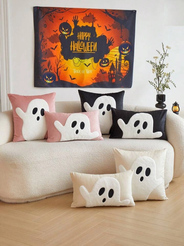 Funda de almohada de bordado de fantasma de Halloween para el viaje de la temporada, 1 pieza, decoración  del hogar para fiesta, dormitorio, sala de estar, interior