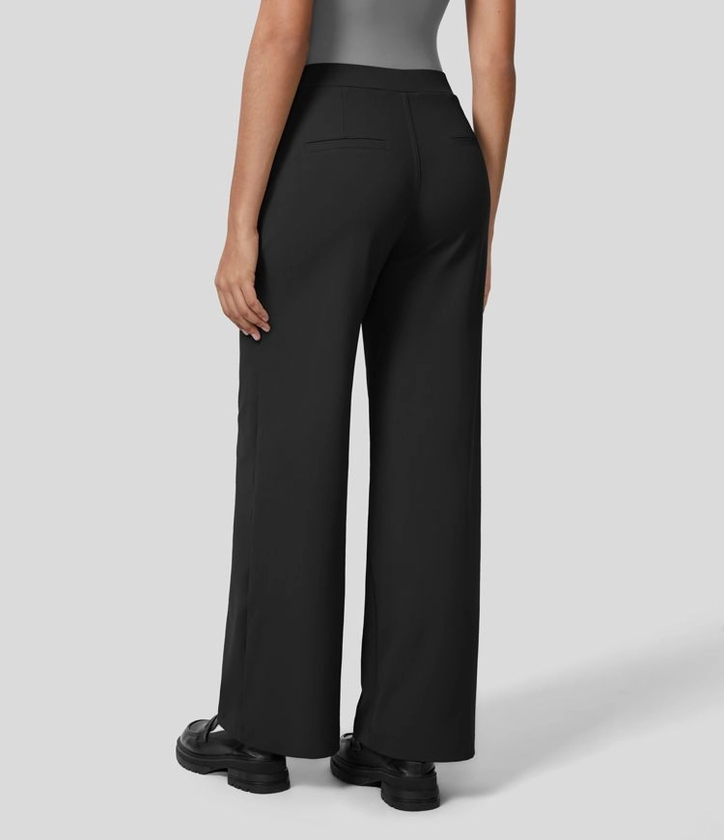 Femmes Pantalon Travail Taille Haute Plissé Poches Latérales Jambe Droite - Halara 