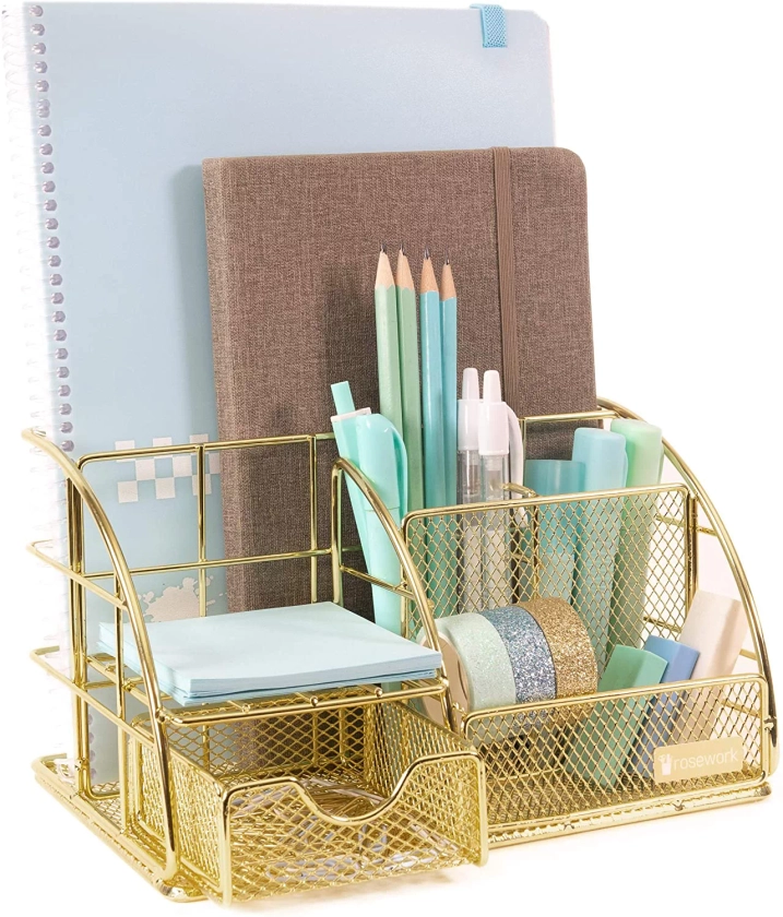 Rosework Gold Desk Organizer, Cute Desk Organizer for Cute Desk Accessories