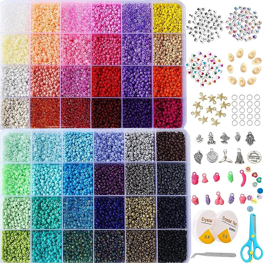 Amazon.com: YITOHOP 8800+pcs 4mm 12/0 48 Colors Glass Seed Beads, Charms Bracelet Jewelry Making Beads Kit Gifts for Teen Girls Crafts for Girls Ages 8-12 Birthday Gifts