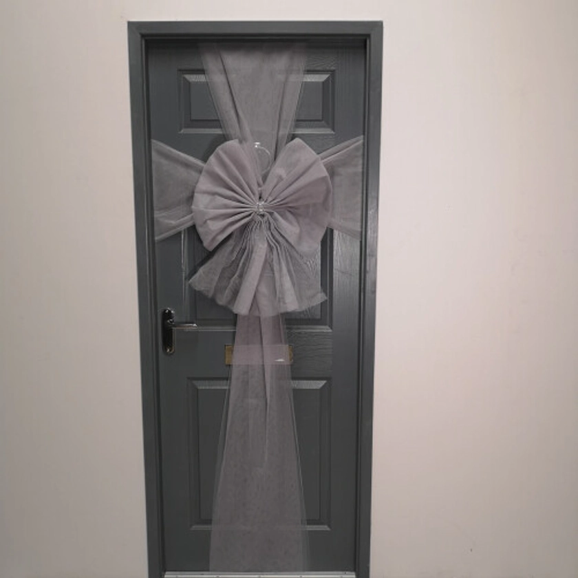 Luxury Indoor Outdoor DIY Silver Net Christmas Door Bow with Diamante Centre on OnBuy