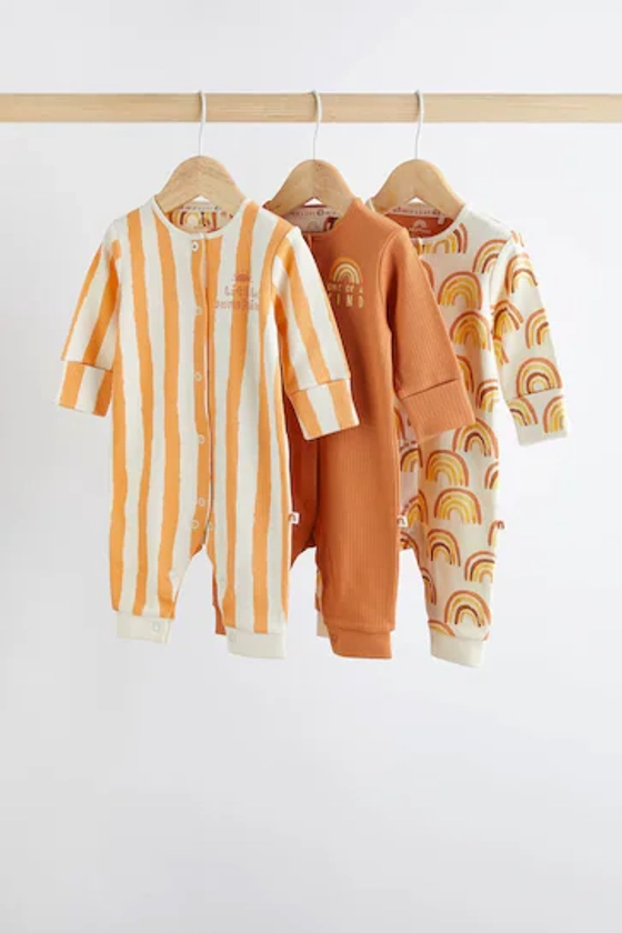 Rust Brown / Orange 3 Pack Footless Baby Sleepsuit (0mths-3yrs)