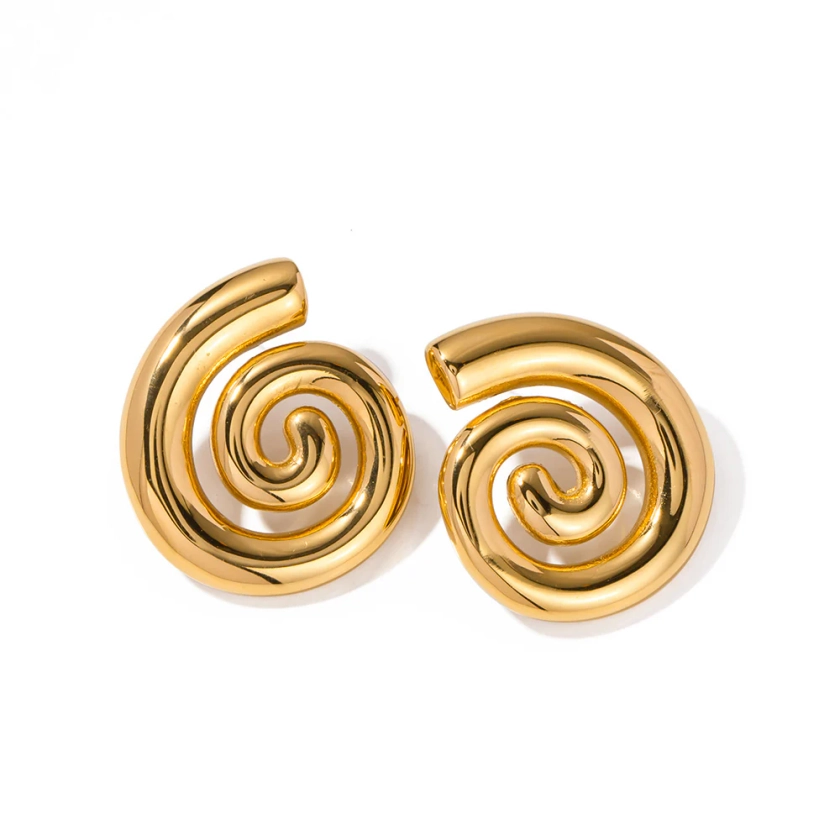 Chic 18K Gold-Plated Geometric Spiral Stud Earrings for Women