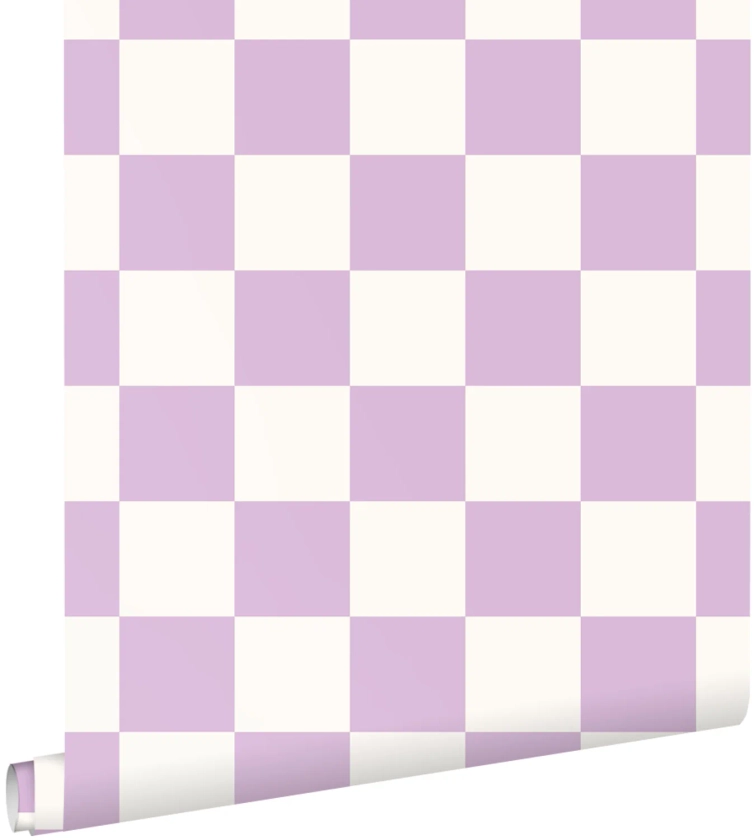 Papier Peint intissé à damier lilas violet et blanc - 0.53 x 10.05 m - ESTAhome | Leroy Merlin