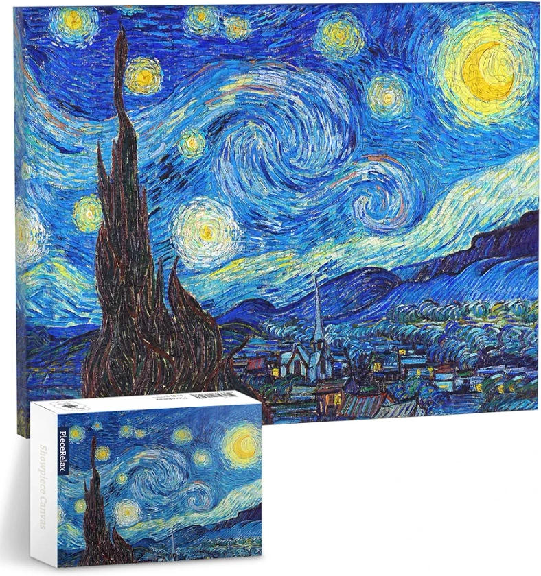 Canvas Wall Art Puzzles for Adults - Vincent Van Gogh - The Starry Night Unique Gift & Home Décor with Plastic Jigsaw Puzzle Artwork for Living Room Bedroom [HN1306]