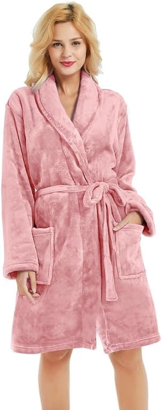 U2SKIIN Women Fleece Robe, Short Cozy Plush Robes for Womens Soft Shawl Collar Warm Spa Bathrobe