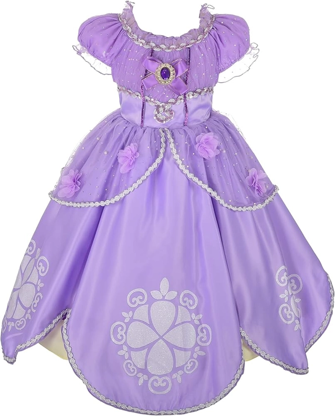 Lito Angels Princess Sofia the First Costume Fancy Dress Up for Kids Girls, Birthday Party Outfit Age 5-6 Years, Floor Length (Tag Number 130) : Amazon.co.uk: Fashion
