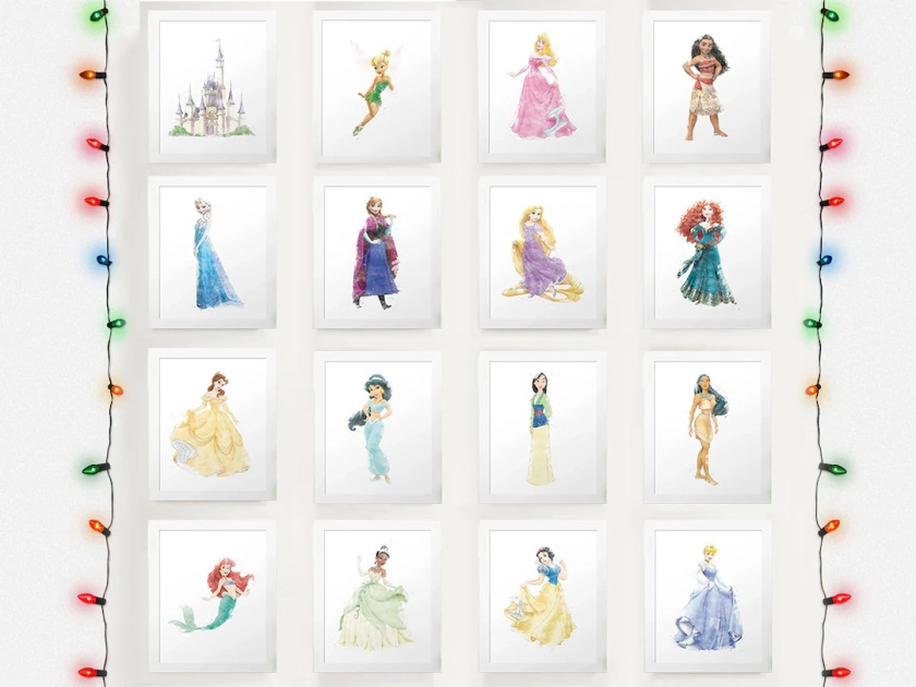 Soft Watercolor Princess Prints, Aurora, Belle, Cinderella, Jasmine, Anna, Tinkerbell, Princess Wall Art, Castle, Elsa, Classic, Digital - Etsy UK