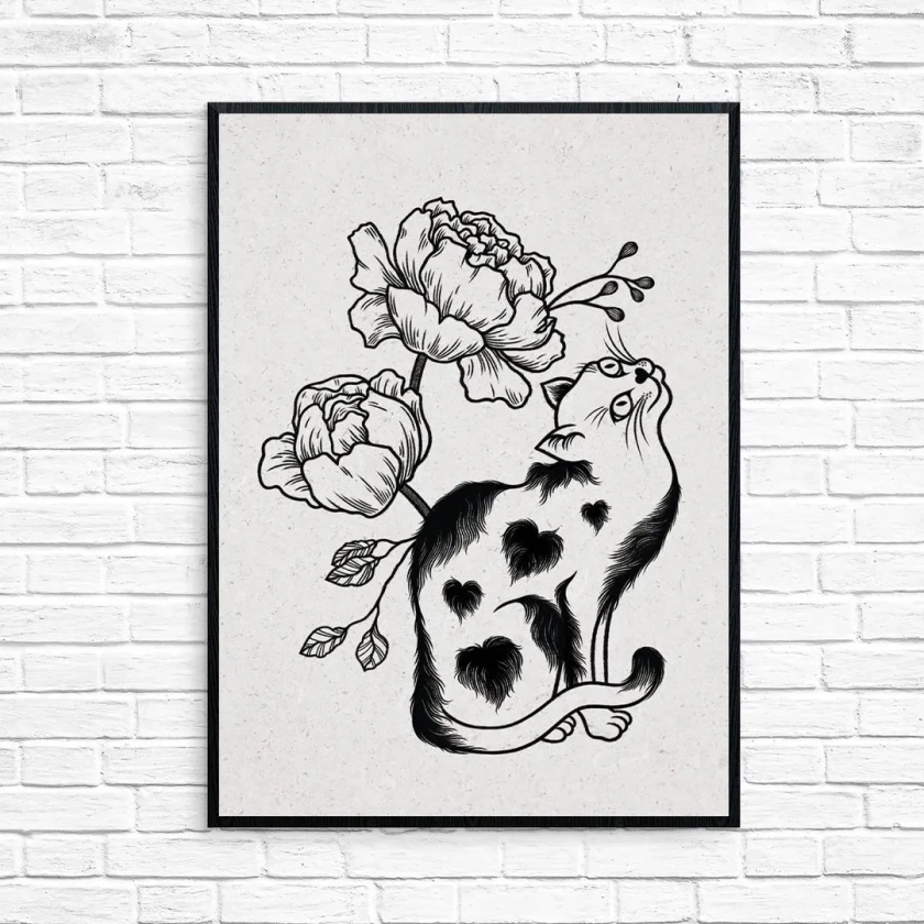 Peony Cat High Quality Print, A3 Wall Art Poster - Etsy UK