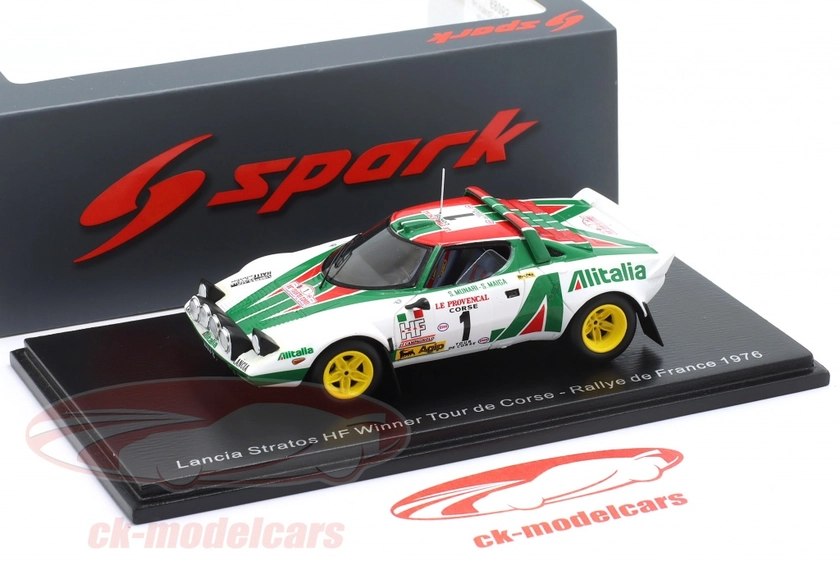 Lancia Dtratos HF #1 gagnant Rallye Tour de Corse 1976 Munari, Maiga 1:43 Spark