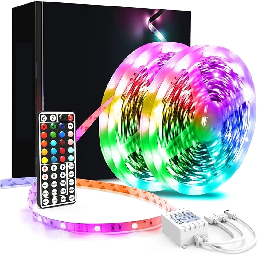 phopollo Led Strip Light, 10m Led Light Strips with 44-Keys Remote, Flexible 5050 RGB Colour Changing Led Lights for Bedroom,Party(5Mx2)