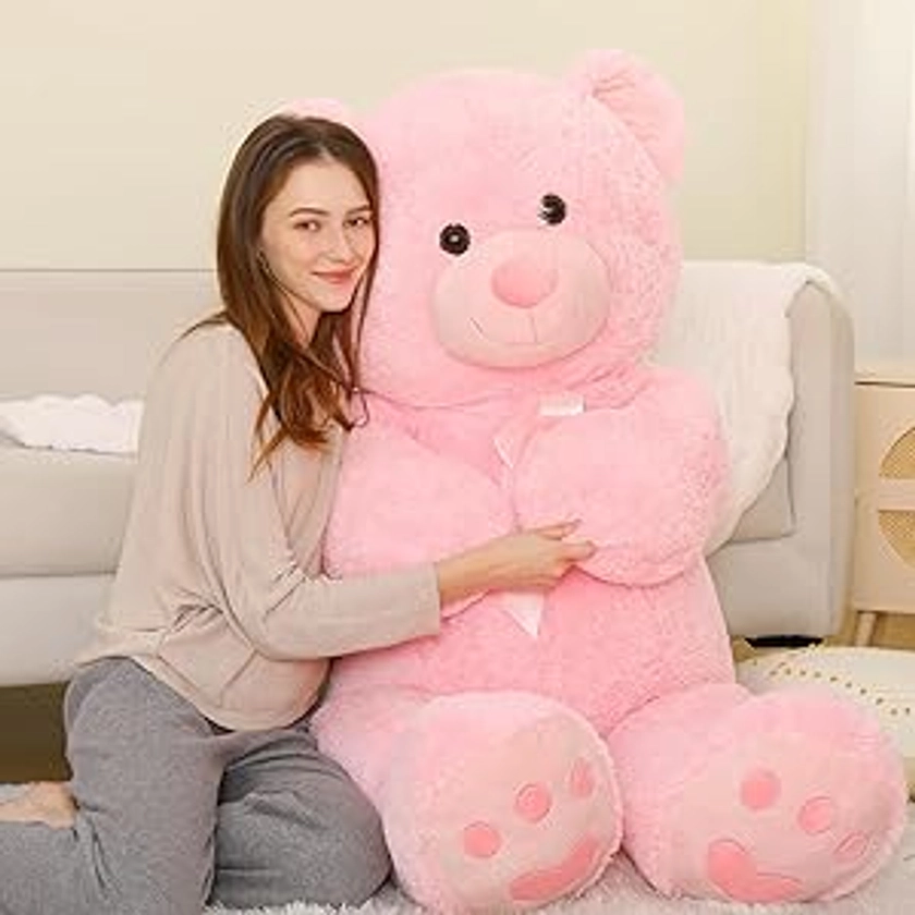 Amazon.com: MorisMos 5ft Giant Teddy Bear Stuffed Animal, Large Stuffed Bear with Footprints, Big Pink Teddy Bear Plush Gifts for Wife, Girlfriend, Women on Valentine, Christmas, Birthday : Toys & Games