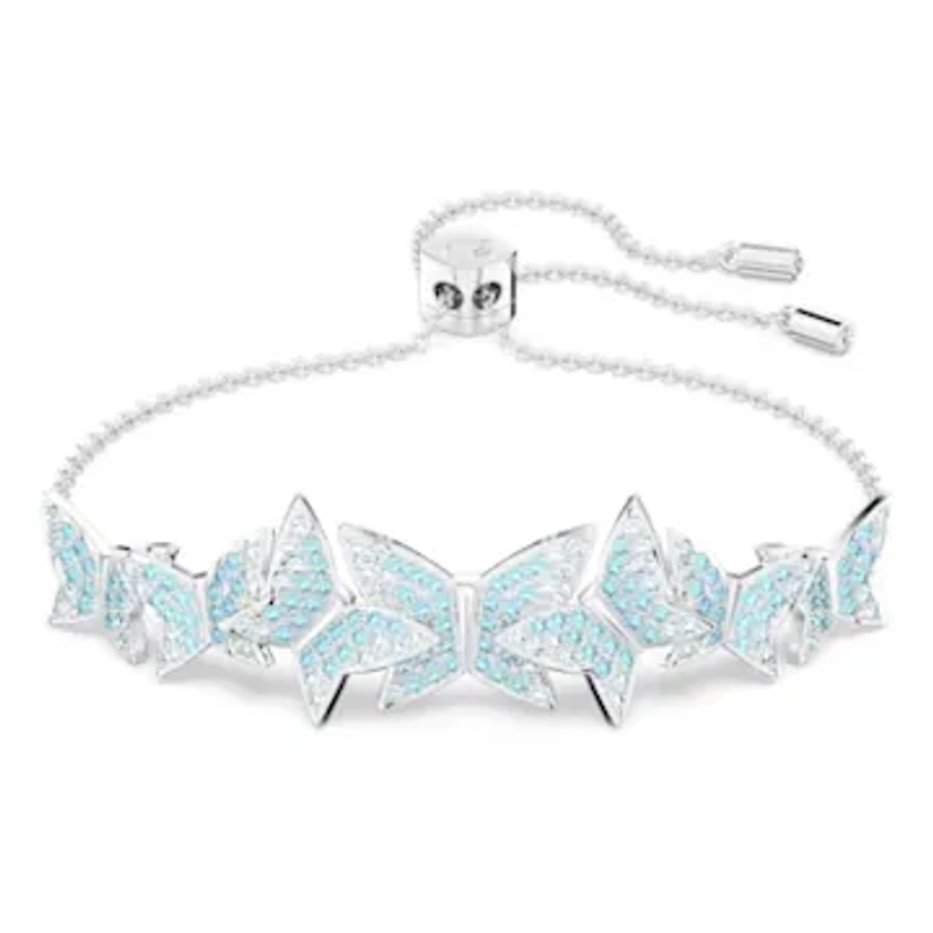 Bracelet Lilia, Papillon, Bleu, Métal rhodié par SWAROVSKI