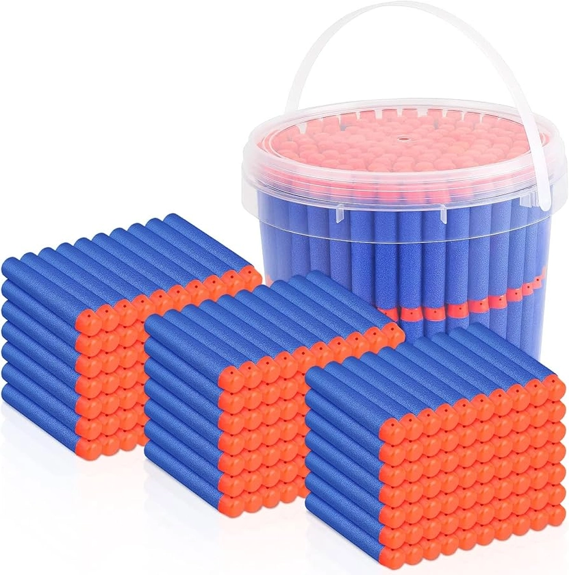 300 Refill Darts Foam Bullets fit for Nerf Gun Elite, Refill Darts Ammunition for N-Strike Elite Series Blasters, Dart Accessories with Portable Storage Bucket, Blue