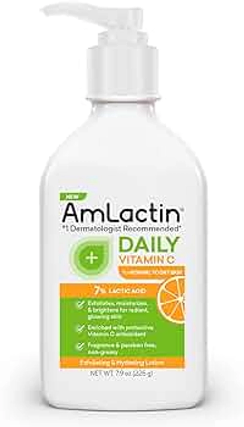 AmLactin Daily Vitamin C Lotion - 7.9 oz Body Lotion with 7% Lactic Acid - Skin-Brightening Exfoliator and Moisturizer for Dry Skin