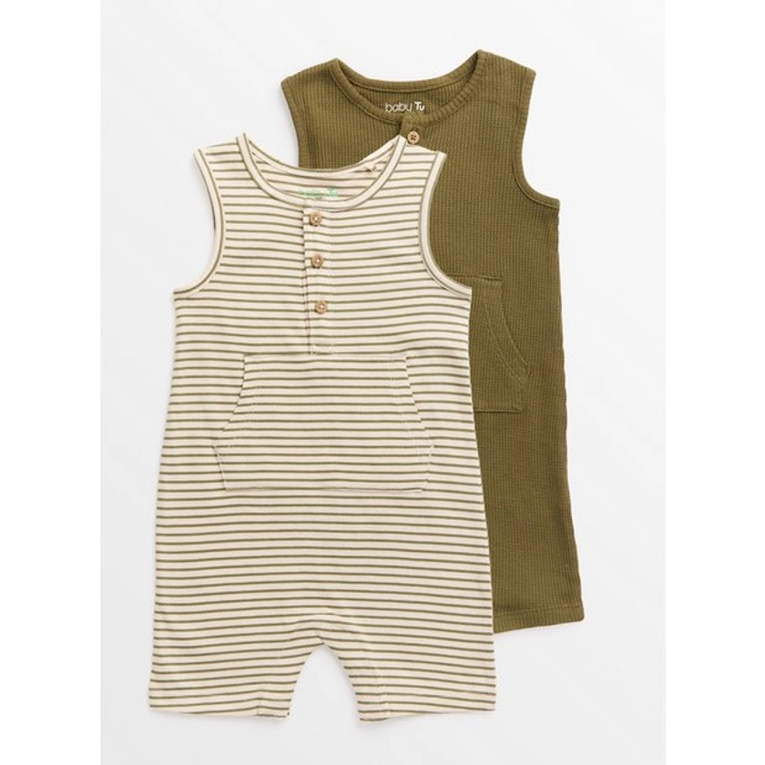 Buy Khaki Waffle & Stripe Sleeveless Rompers 2 Pack 6-9 months | Outfits and sets | Tu