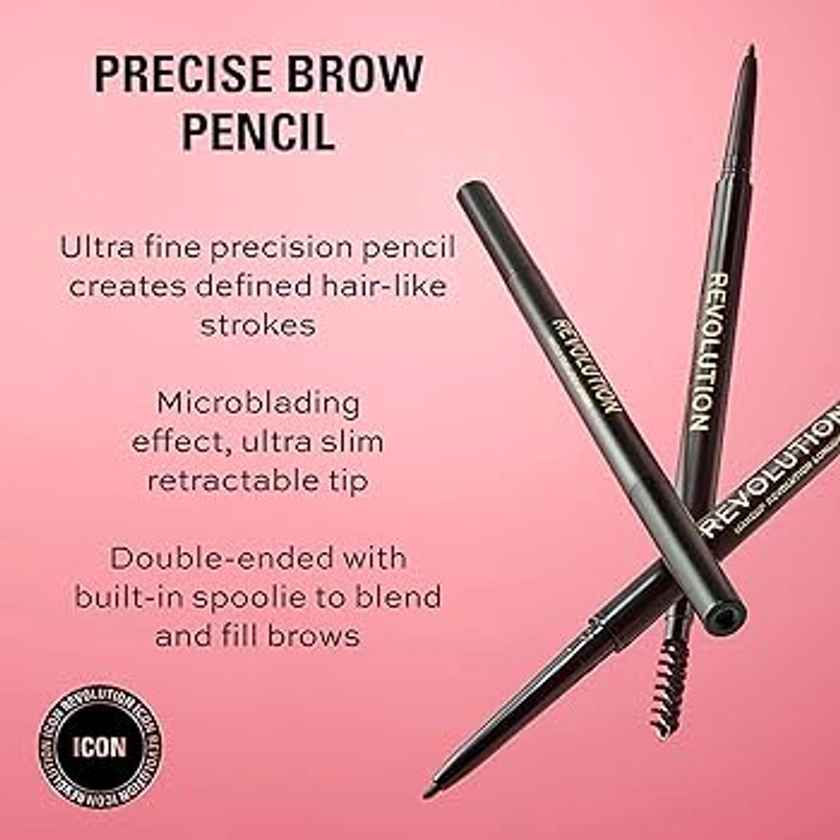 Makeup Revolution Precise Brow Pencil, Double-Ended, Ultra-Fine Pencil Tool, Includes Spoolie, Dark Brown