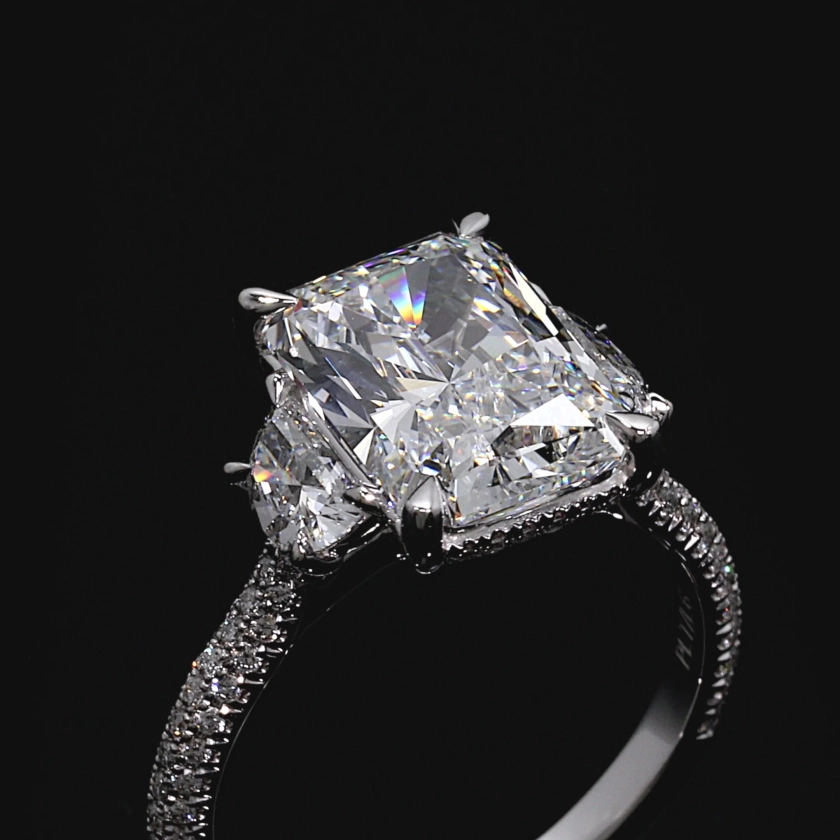 Chelsea Half-Moon Three Stone Lab Diamond Engagement Ring | Jean Dousset