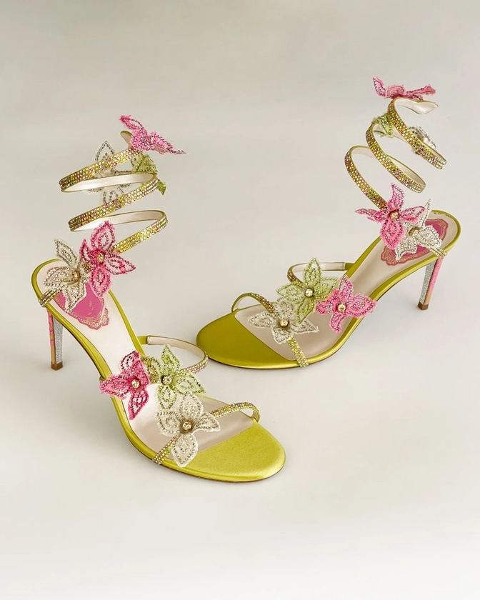 René Caovilla Luxurious Floral Lace Wrap Heels (US 7.5 - 8 / IT 38) — sororité.