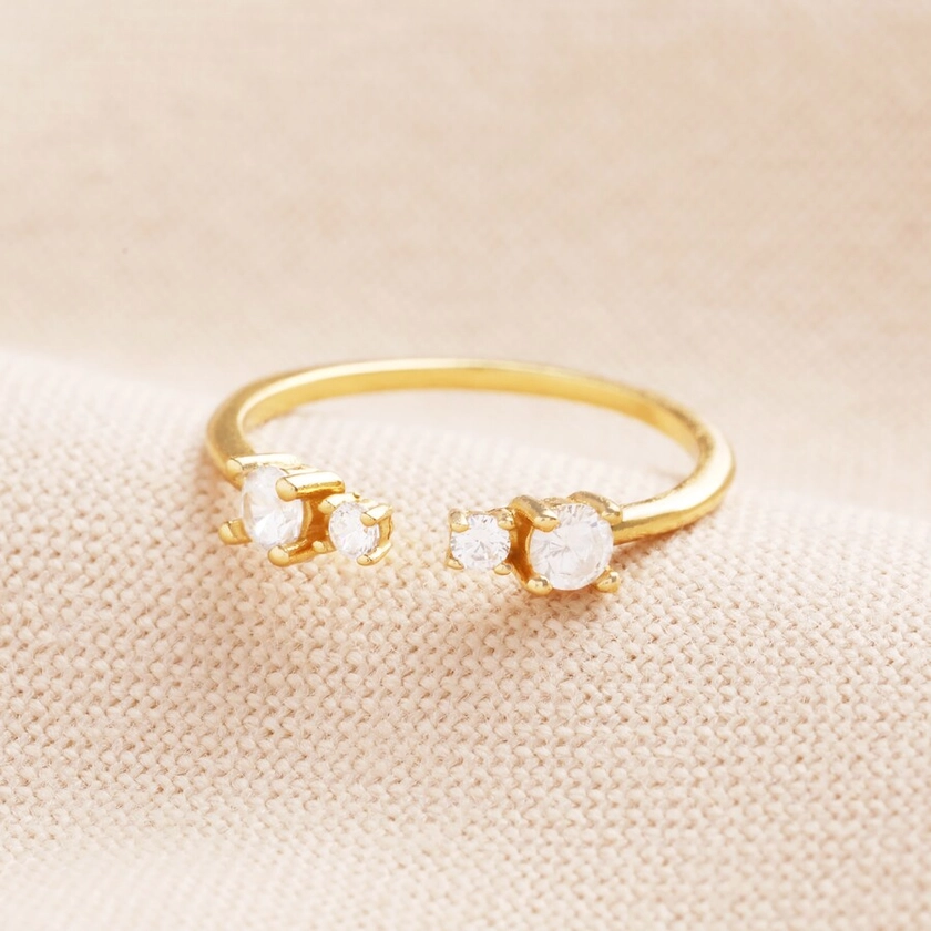 Adjustable Sterling Silver Crystal Ring in Gold