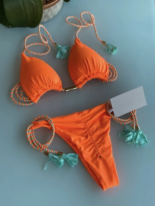 9.67€ 61% de réduction|Maillot de bain brésilien triangle string pour femmes, bikini sexy, culotte tanga, vêtements de plage d'été, 2023 | AliExpress