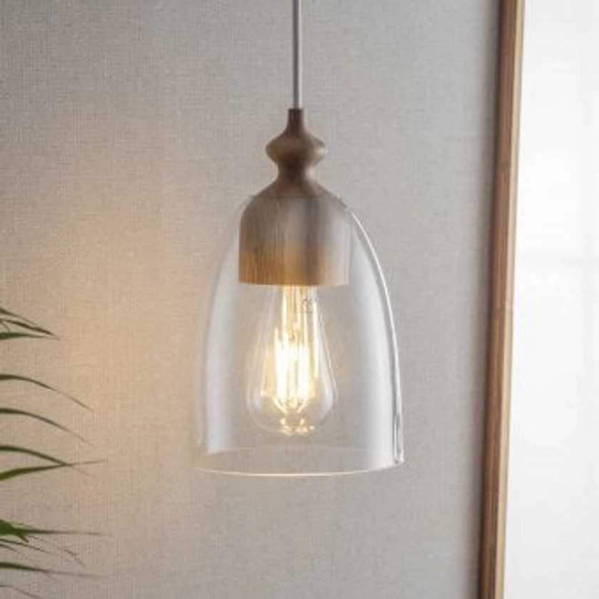 Bloomsbury Small Pendant Light in Clear Glass & Ash Wood