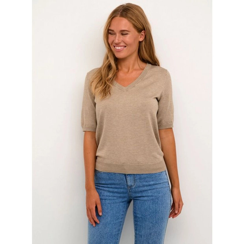 Buy KAFFE Lizza V Neck Short Sleeve Pullover Beige XL | Jumpers | Tu