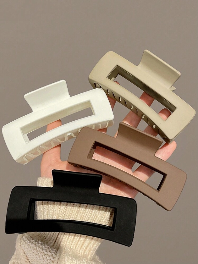 1-4pcs Large Square Lightweight Plastic Hair Claw Clip, Black/White/Brown, Fashionable, Elegant, High-Quality, Suitable For Daily Outdoor Activities, Hair Styling, Face Washing, Make-Up, Clothing Accessories, Headwear, Etc.