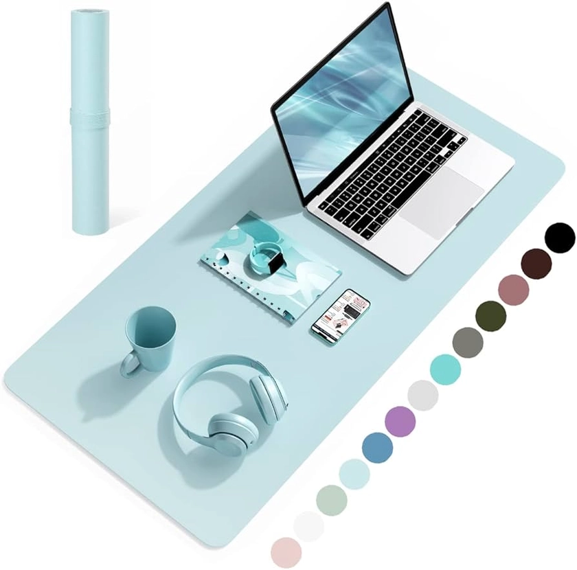 Non-Slip Desk Pad,Mouse Pad,Waterproof PVC Leather Desk Table Protector,Ultra Thin Large Desk Blotter, Easy Clean Laptop Desk Writing Mat for Office Work/Home/Decor(Sky Blue, 31.5" x 15.7")