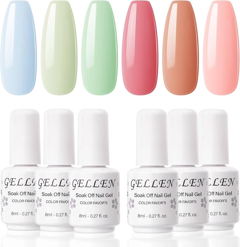 Amazon.com : Gellen Gel Nail Polish Set - Summer Gel Polish Set 6 Colors, Candy Spring Green Mint Blue Nail Polish Salon Nail Art Gel Manicure Set : Beauty & Personal Care