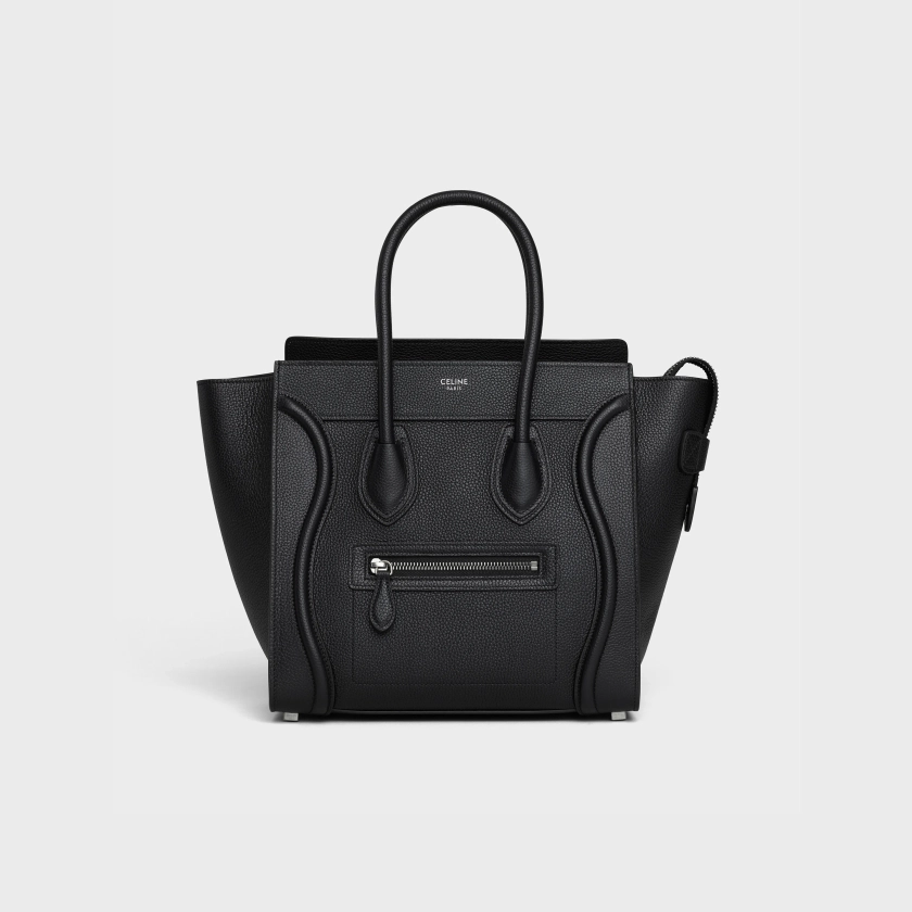 MICRO LUGGAGE HANDBAG IN DRUMMED CALFSKIN - BLACK | CELINE