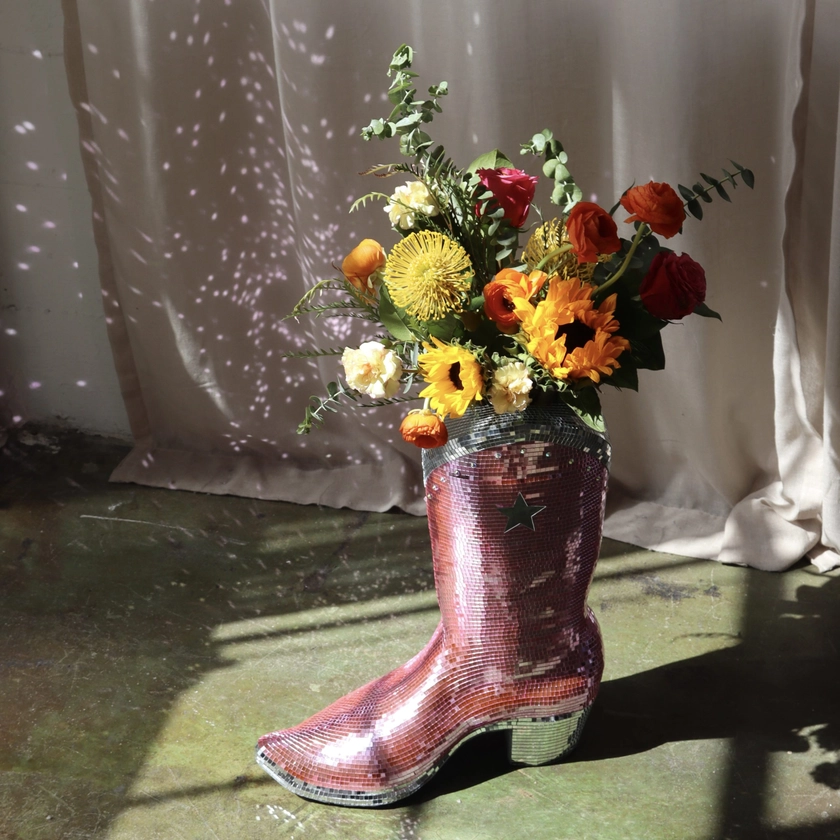 Disco Cowgirl Boot Vase