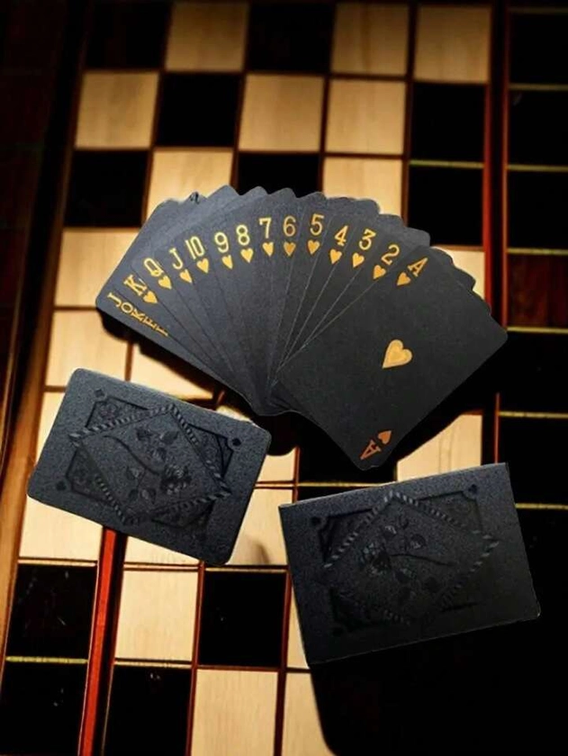 1 pieza 54 hojas de tarjeta de juego con diseño de oro y negro, impermeable, adecuada para juegos de póquer, paquete mágico de tarjeta de juego, regalo colección para fiestas de bodas y cumpleaños, festival de juegos de mesa | Moda de Mujer | SHEIN México