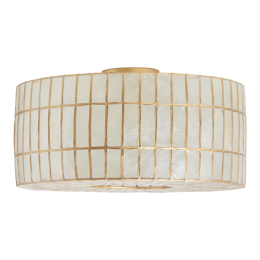 Gold Capiz Drum Flush Mount Ceiling Light - World Market